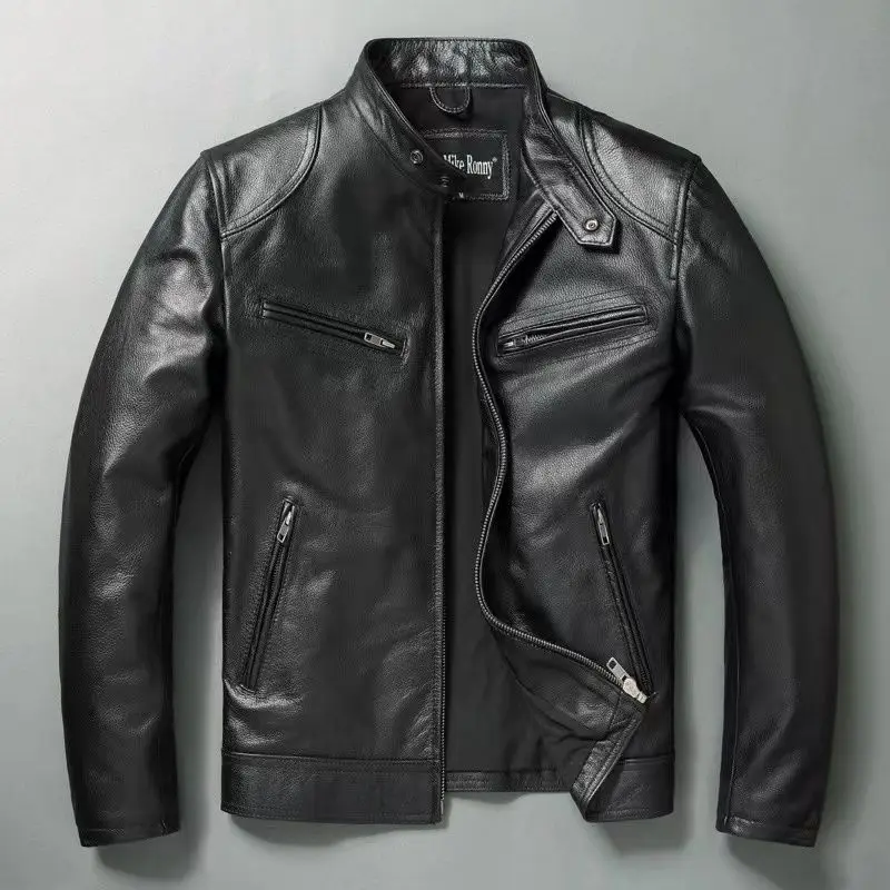Cycling Commuter Jacket - Genuine Leather Jacket Men 100%Cowhide Slim